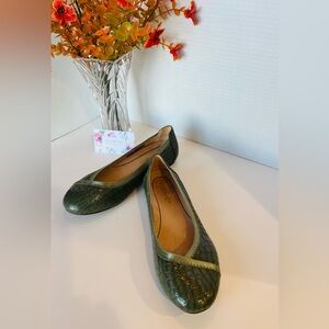 VIONIC Ballet Flats “Caroll” Textured Croc Leather PODIATRIST RECOMMEND Green